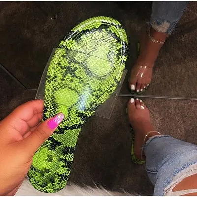 

women slippers fashion summer transparent snake pattern flats women shoes casual outdoor beach ladies plus size slippers