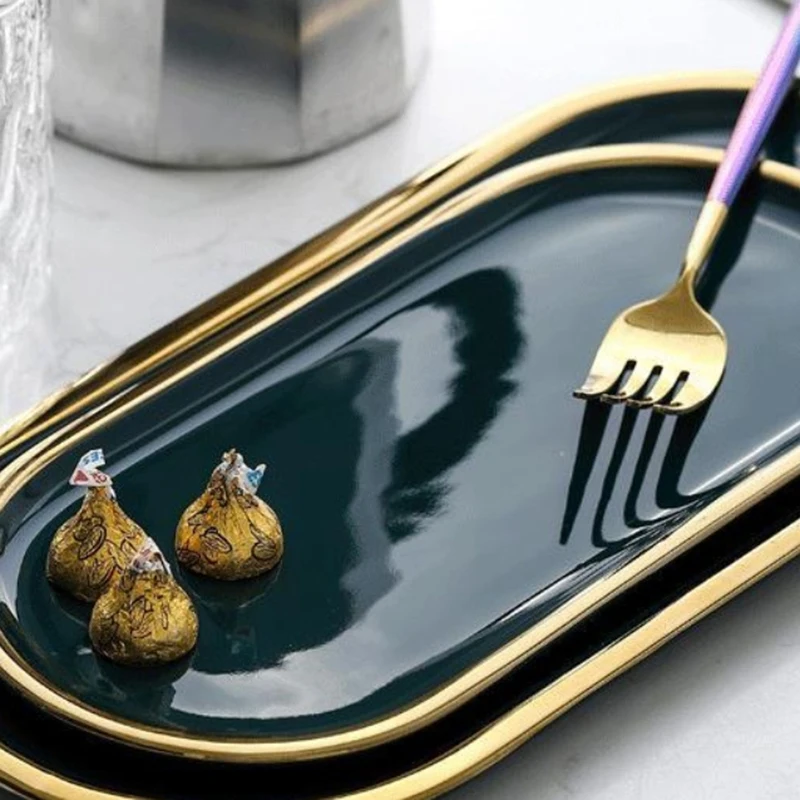 

Marble Storage Tray Black White Europe Food Fruit Breakfast Oval Plate Jewelry Tray Dessert Dish Decoration