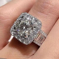 fashion temperament simple atmosphere round diamond square inlaid full diamond zircon ring ring ring size 6 10