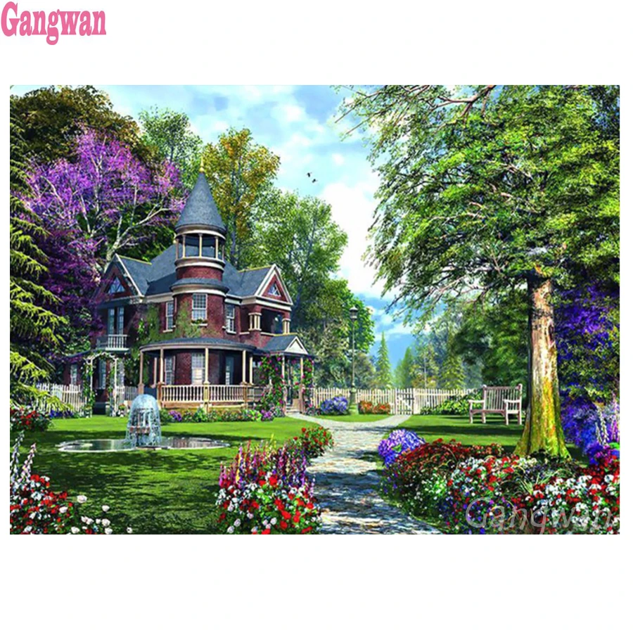 5D алмазная вышивка вилла сад пейзаж картина полная квадратная Круглая Мозаика