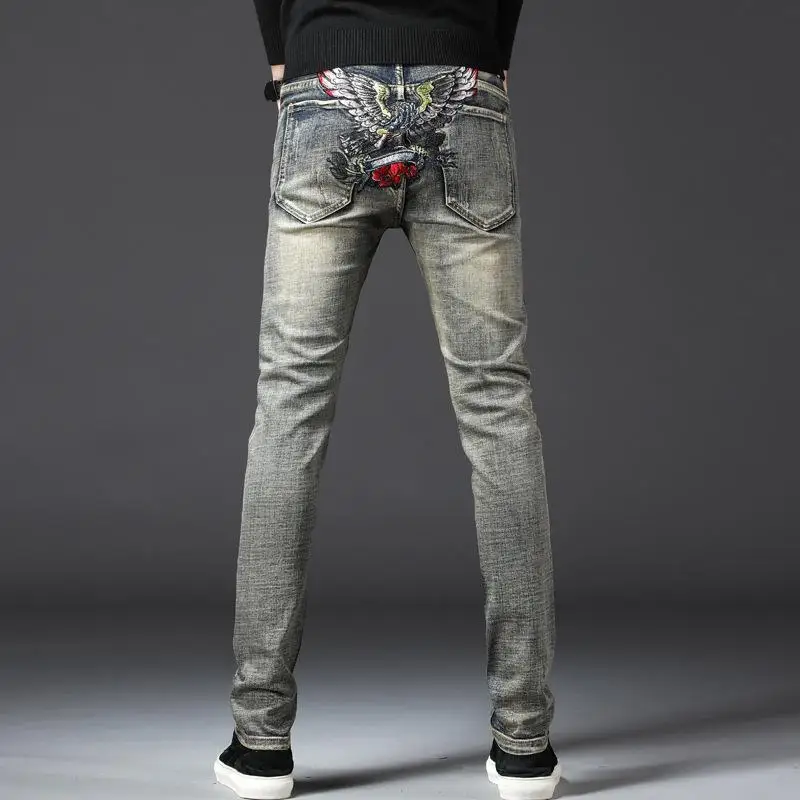 

New Men's Jeans Worn Hole Straight Pants Nostalgia Wash Jeans Men's Pants Ripped Denim Jeans