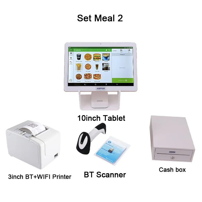

Free Software Android POS System Cash Register Machine 10inch WITH 80mm Thermal Receipt Printer Bluetooth Scanner Build in WIFI