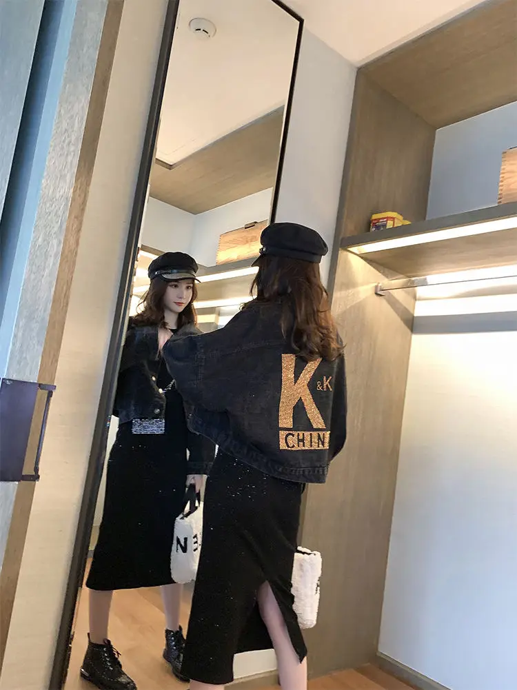 Timis Li ion аккумулятор Для женщин блестящие письмо джинсовая куртка уличная одежда