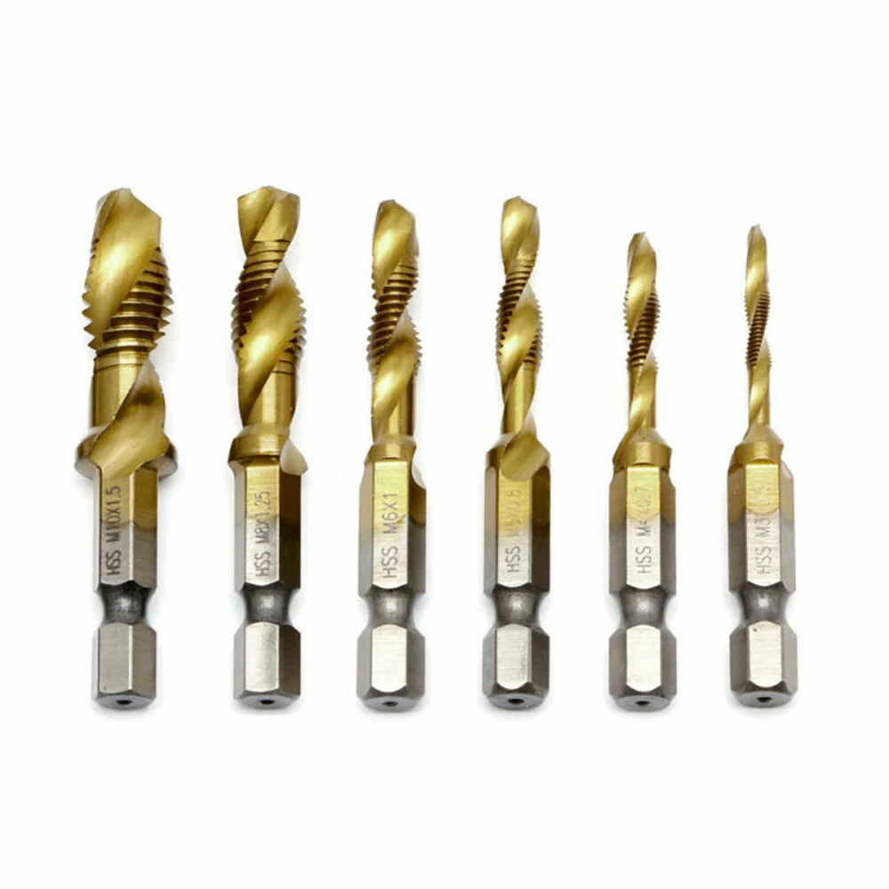 

6 Piece Drill bit High Speed Steel Hex Screw Thread Tap Hardware Tools