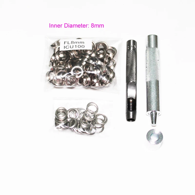 

4mm-20mm 100 set silver eyelet and Eyelet Punch Die Tool Set Metal button for Leathercraft Clothing Shoes Belt Bag Grommet