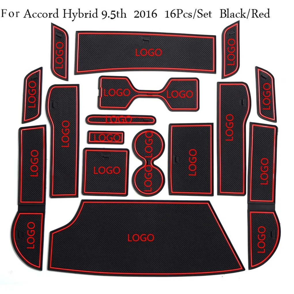 

16PCS/Set Replacement for Honda Accord Hybrid 9.5th 2016 Car Door Pad Gate Slot Mat Anti-Slip Cup Holder Mat Cushion