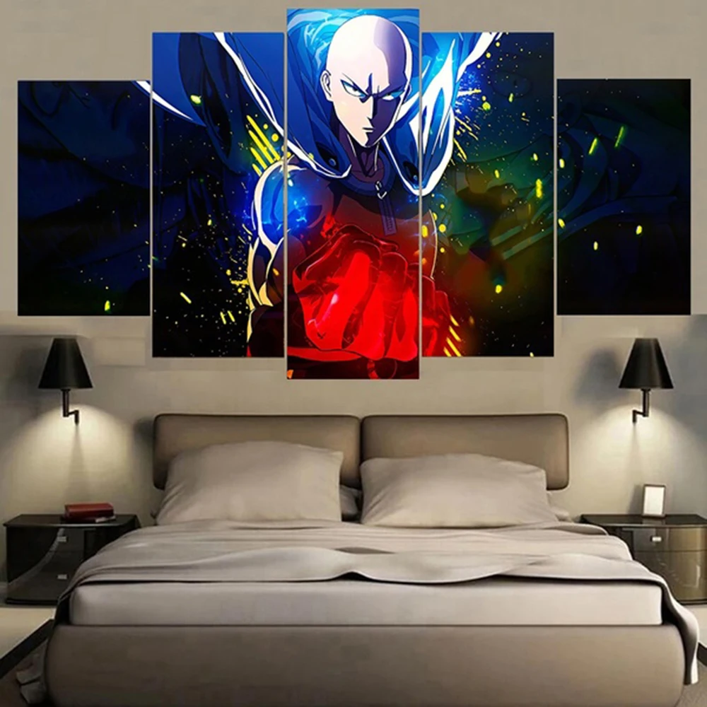 

Poster Print Japan 5 Piece Anime One Punch Man Canvas Modular Home Decor Nordic Art Living Room Decor Framework