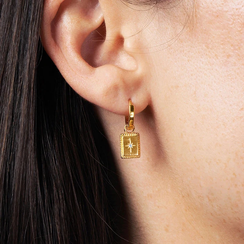 

AIDE 925 Sterling Silver Rectangle pendientes Hoop Earrings For Women Exquisite INS Star Pierced Earings Jewelry Gift kolczyki