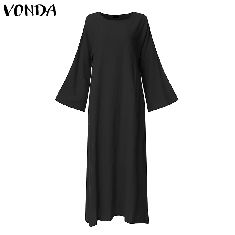 Элегантное женское однотонное длинное платье VONDA из 2021 хлопка винтажное богемное