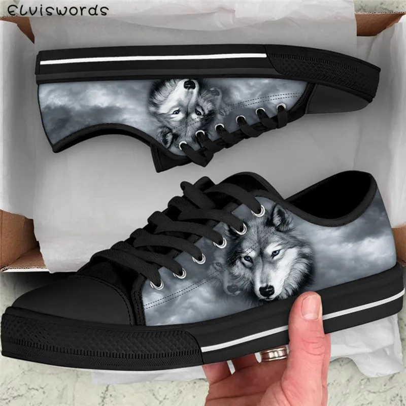 

ELVISWORDS 3D Animal Wolf Print Men Shoes Classic Canvas Vulcanized Shoes for Teen Boys Casual Comfortable Flats Winter Sneakers