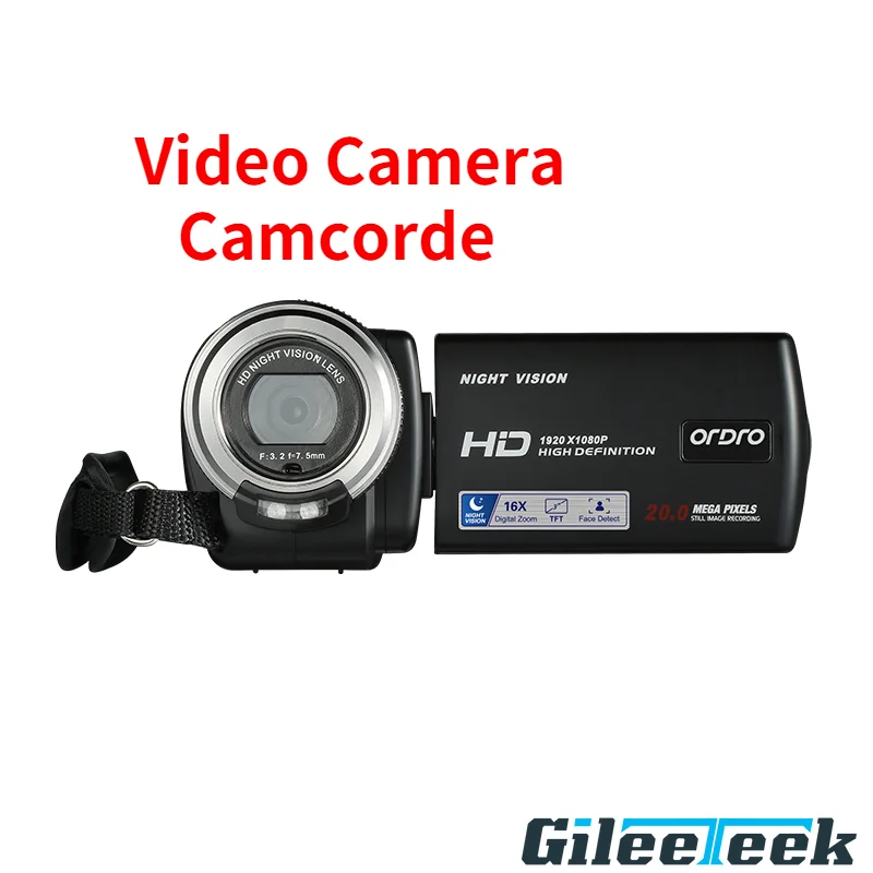 Видеокамера, видеокамера, цифровая камера, записывающее устройство, Full HD 1080P, 15FPS, 3,0 дюйма, вращение на 180 градусов, 16-кратный цифровой зум