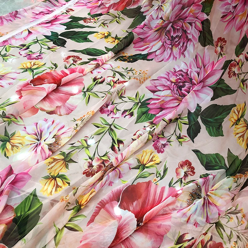 

145cm Width Romantic Flower Thin Chiffon Polyester Fabric For Woman Summer Dress Tissu Tela DIY Sewing