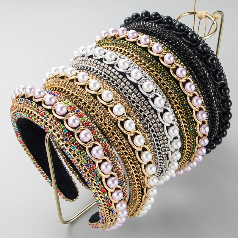 

Luxury Baroque Full Diamond Pearl Sponge Headbands Fashion Hair Accessories Women's Trendy Prom Hairband Cute Hair Hoop Headwear
