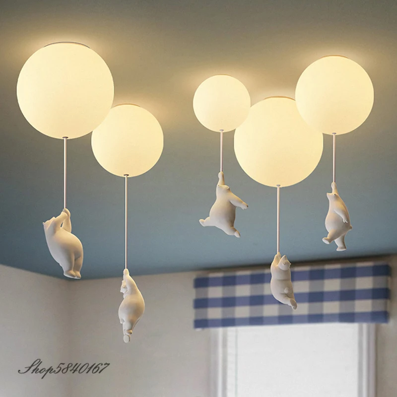 Lámparas colgantes de oso Polar de diseño moderno para sala de estar, lámparas de decoración para habitación de niños, bola de cristal