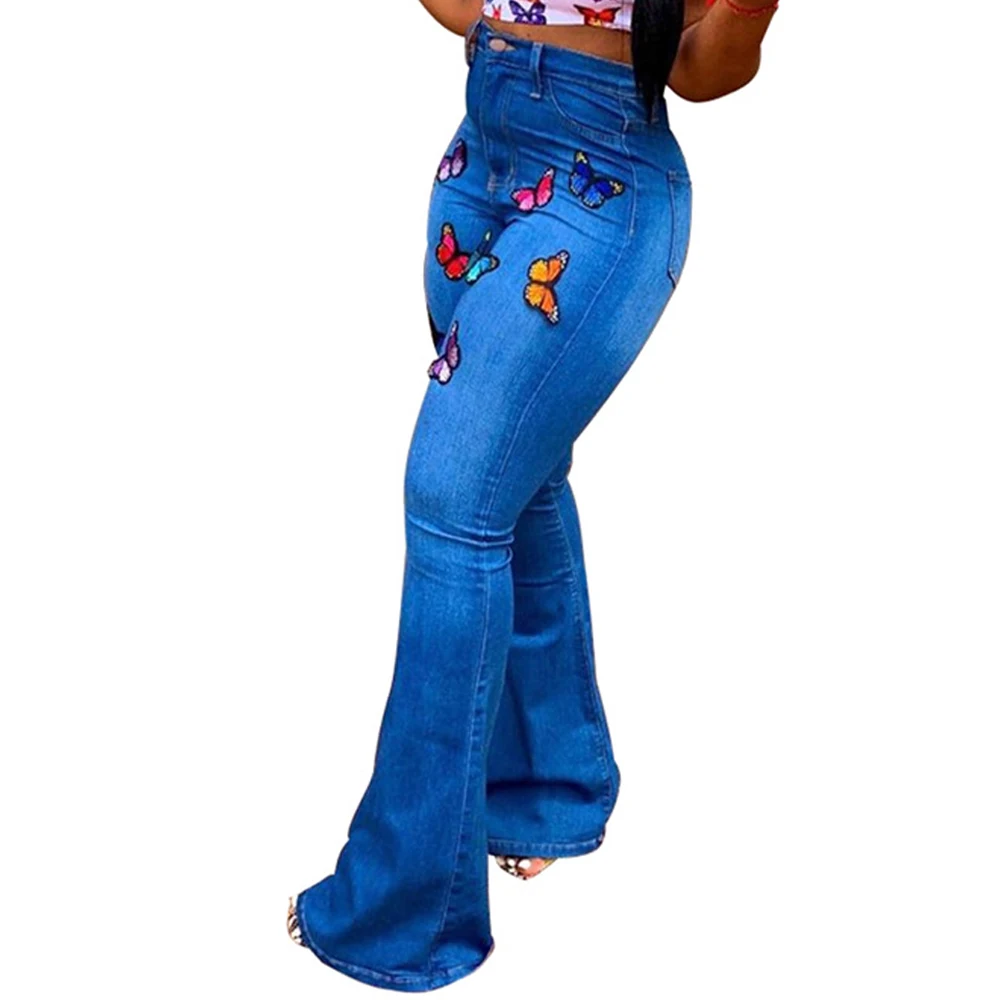 Для женщин Высокая Талия Женский джинсовые расклешенные джинсы брюки с широкими