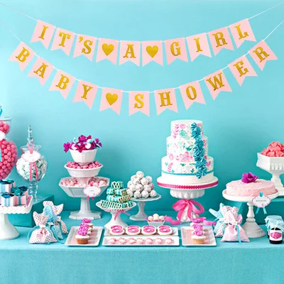 Baby welcoming Party Baby-friendly party birthday decoration Raqi ITundefinedS A GIRL BABY SHOWER letter gold stamping banne | Дом и сад
