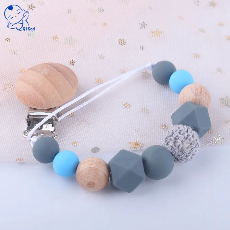 

1Pcs Baby Pacifier Clip Chain Wooden Holder Soother Pacifier Clips Silicone BeadS Nipple Anti-Drop Holder Infant Shower Gift
