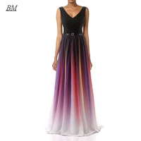 v neck gradient prom dresses beaded long chiffon ombre formal evening bridesmaid party gown vestidos robes de soiree