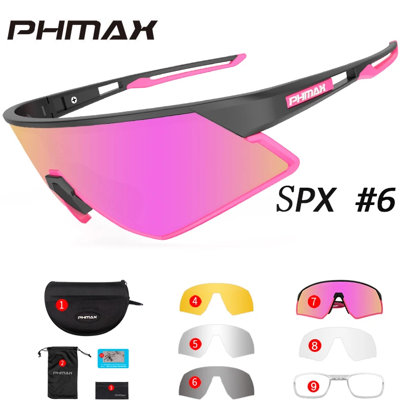 

Ультралегкие поляризованные велосипедные солнцезащитные очки PHMAX с 5 линзами, спортивные велосипедные очки для улицы, мужские женские вело...