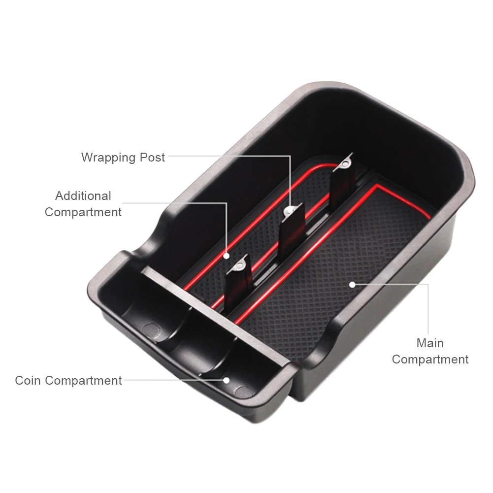 

Car Center Console Armrest Secondary Storage Box with Non-slip Mat for 2017-2019 Jeep Renegade