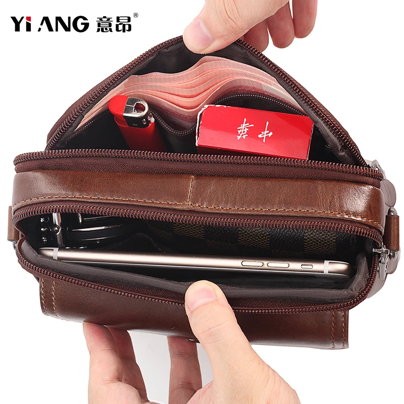 Сумка поясная из натуральной кожи мобильный телефон с крючком отделением для