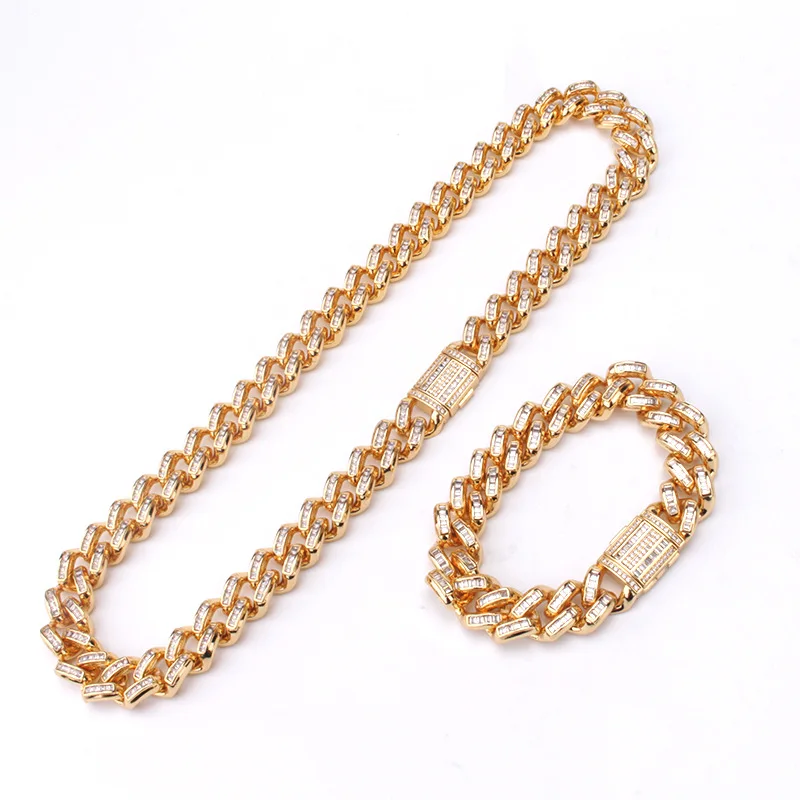 Цепочка-браслет Мужская 14 мм с фианитами цепочка кубинским звеном Майами |