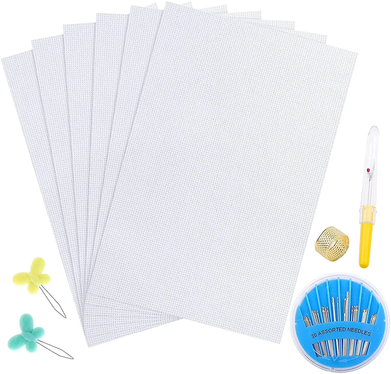 

6 Pcs Cross Stitch Fabric14 Count Cross Stitch Embroidery Fabric Embroidery Material Included Sewing Needle Thimble and Threader