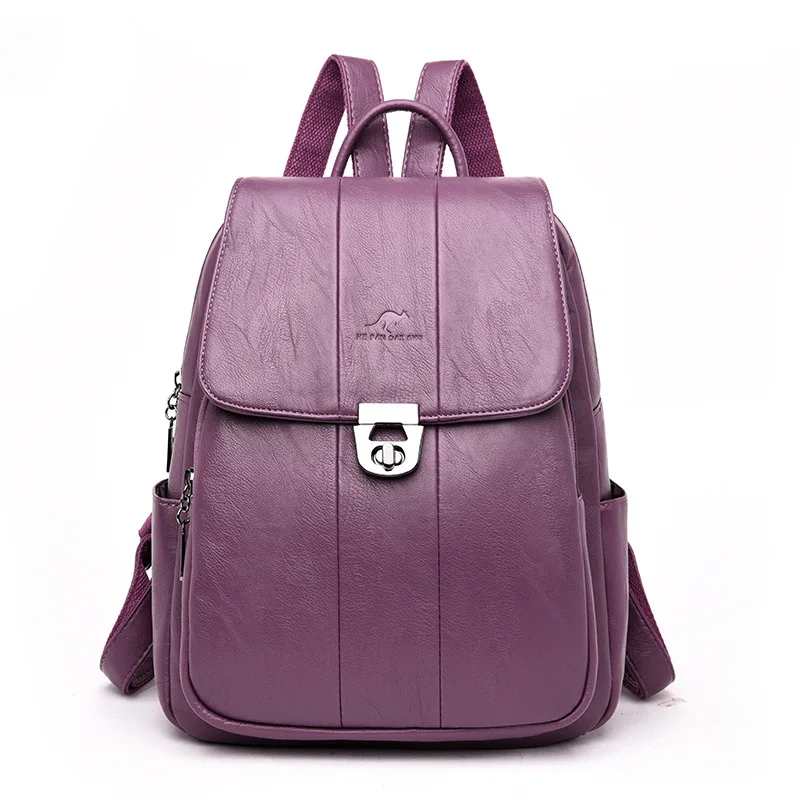 Purple Новая мода текстура замок роскошный женский рюкзак высокого качества мягкие кожаные школьные сумки для девочек-подростков большая Вместительная дорожная сумка - Цвет: Purple