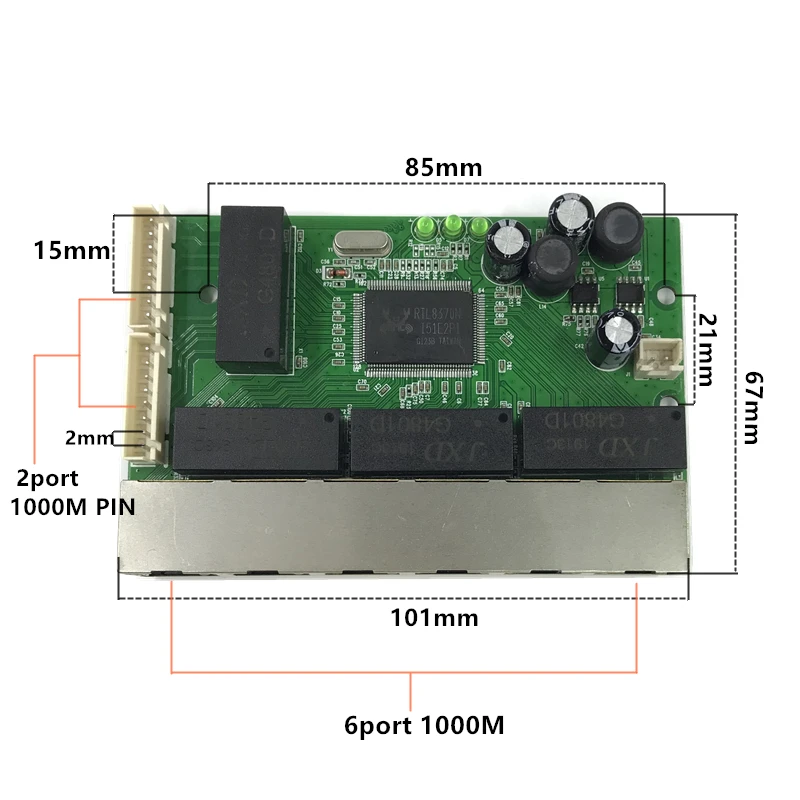 OEM PBC гигабитный коммутатор Ethernet 8 портов met pin way header 10/100/1000 m концентратор 8way power Pcb