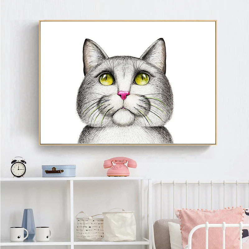 

Nordic Art Cute Cat Animal Simple Poster Mural Home Decoration Living Room Bedroom Painting