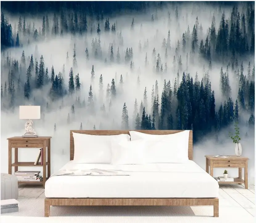 Custom photo wallpaper 3d murals Modern minimalist small fresh foggy forest landscape mural background wall painting | Обустройство