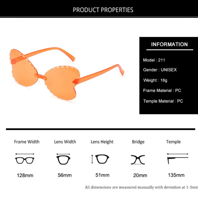 

Color Gradient Candy Conjoined Butterfly Rimless Polygon Kid Sunglasses Heart UV400 Trendy Children Frameless Multilateral