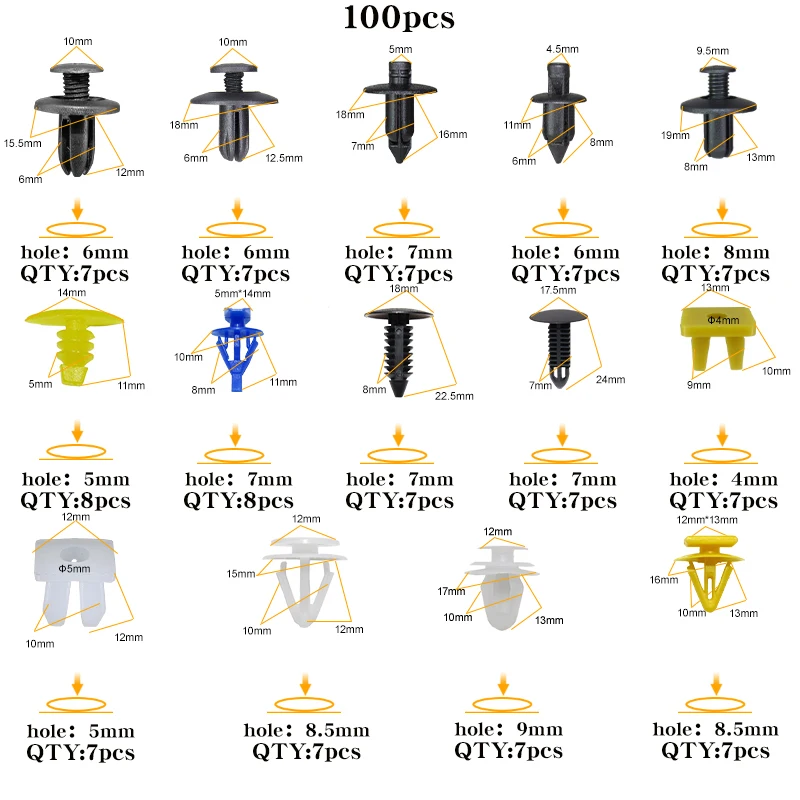 50 шт. 100 6 мм 7 расширительные пластиковые заклепки клипсы универсальные
