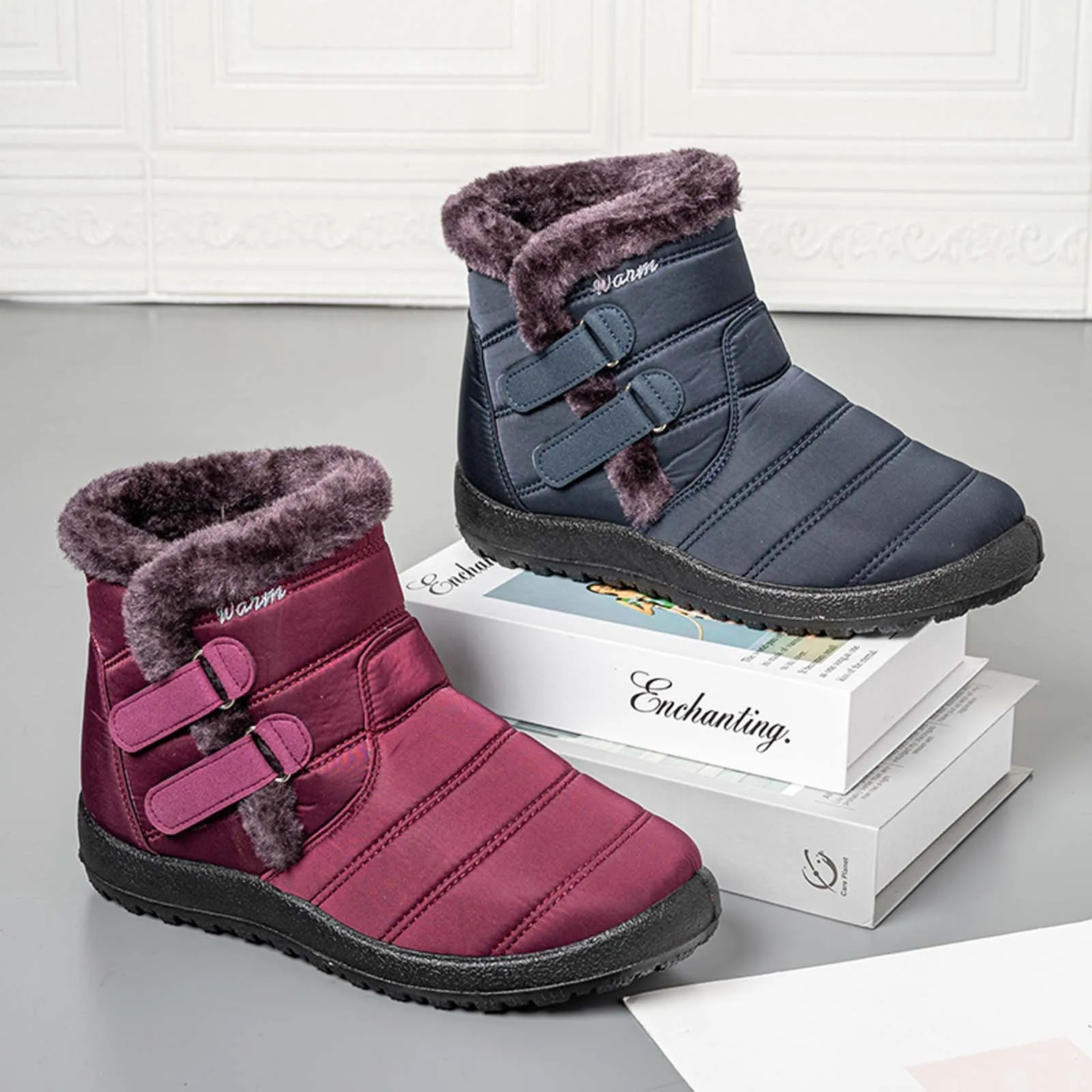

Women Winter Solid Color Keep Warm Ankle Shoes Plus Velvet Boot Flat Snow Boots shoes for women 2021 chaussure femme women shoes