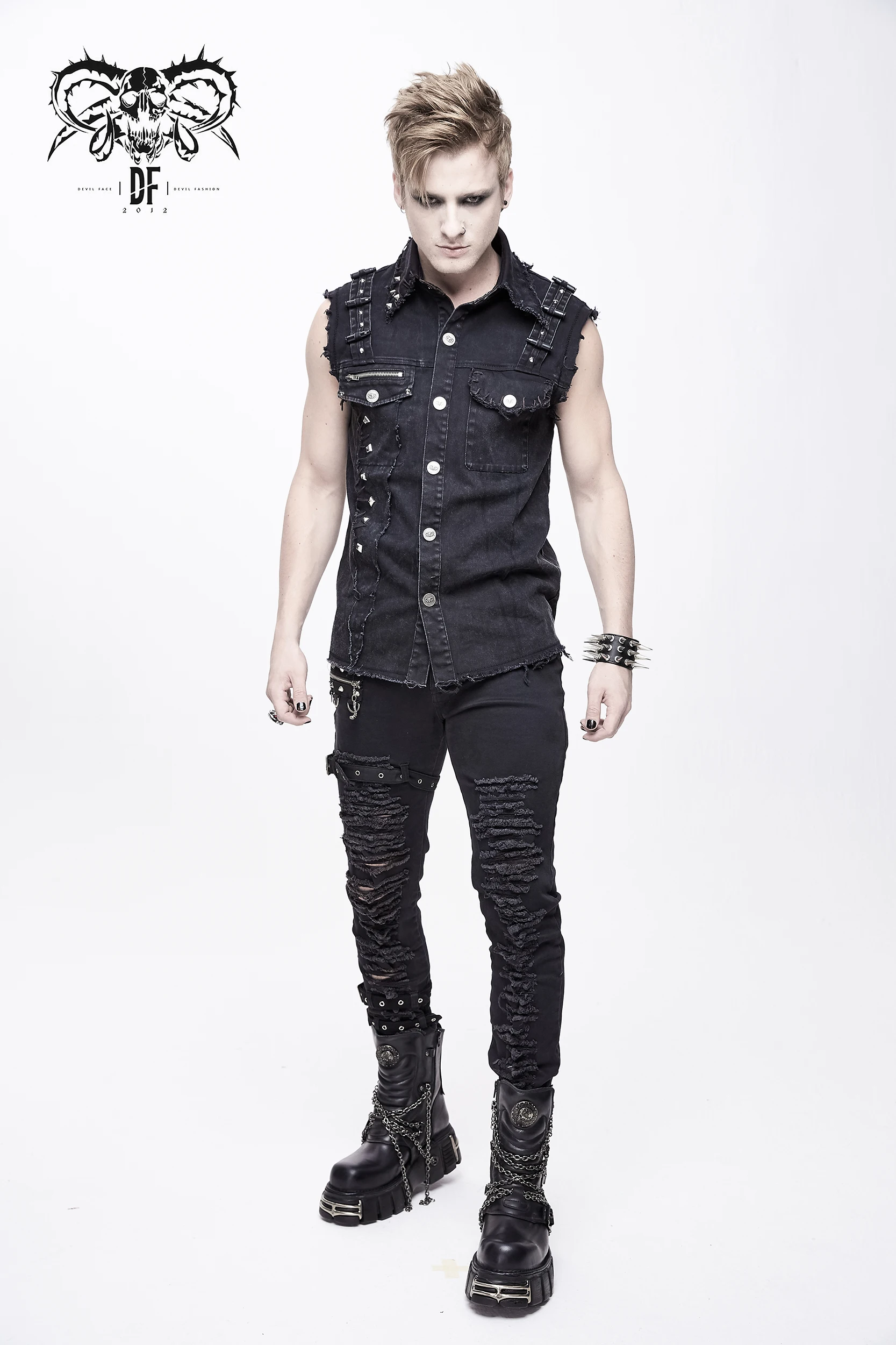 Мужской джинсовый жилет Devil Fashion хлопковая безрукавка в стиле панк с татуировкой