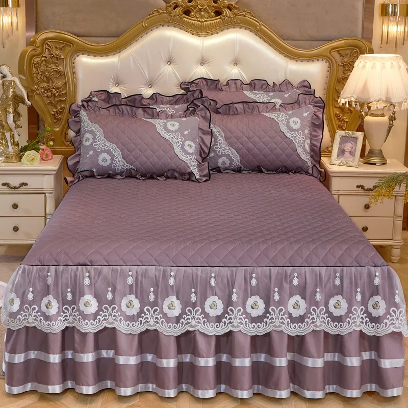 

Luxury Lace Bed Sheet Home Sheets Queen Thickening Warm Bed Skirt Pillowcases Duvet Cover Set Mattress Fitted Bed Sheet