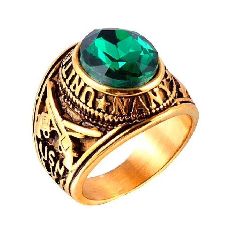 Винтажное армейское кольцо Золотое с мужской бижутерией из нержавеющей стали