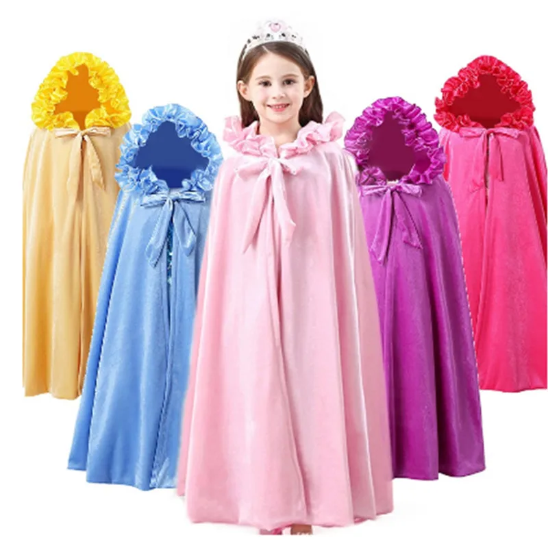 Плащ с оборками и капюшоном для девочек Эльза Анна София Спящая красавица