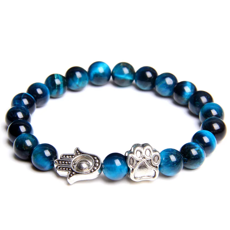 Натуральные Синие кружевные Агаты каменные бусины ручной браслет мужской