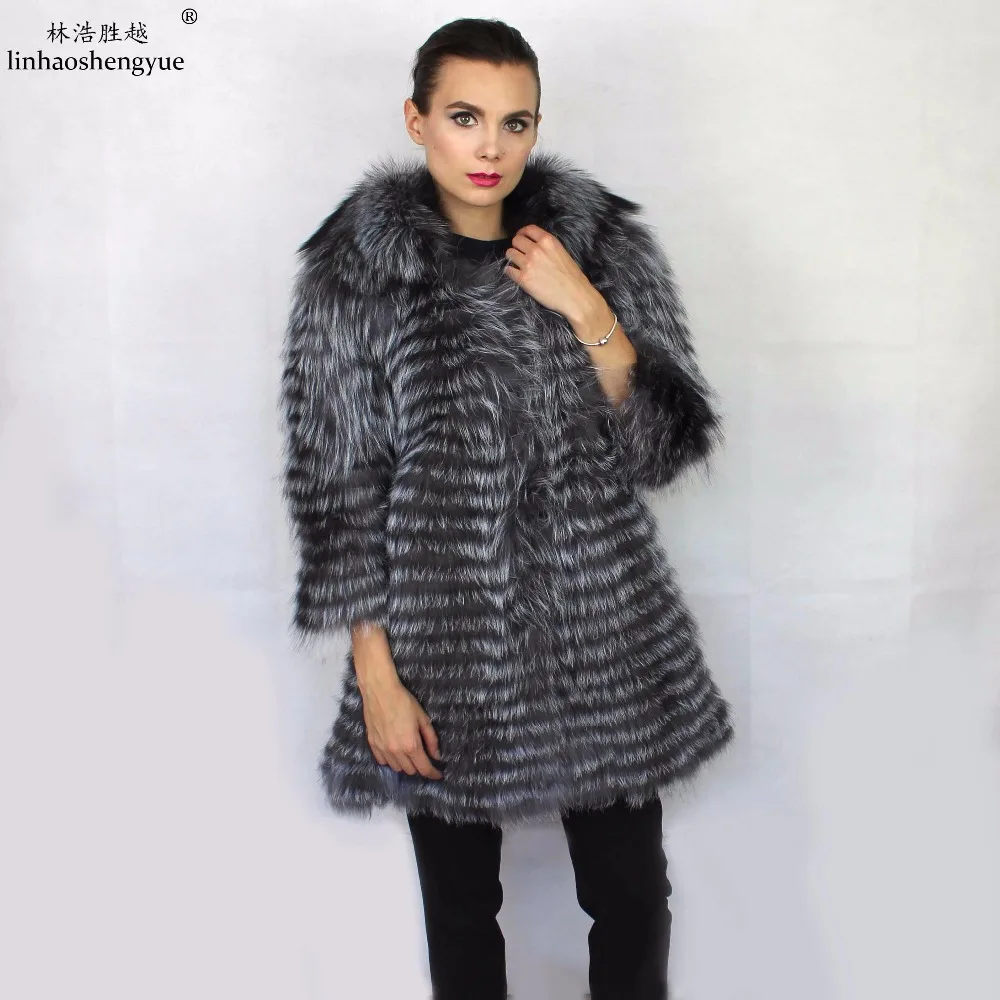 Пальто Linhaoshengyue из натурального Меха чернобурки длиной 80 см с воротником|coat wool|coat