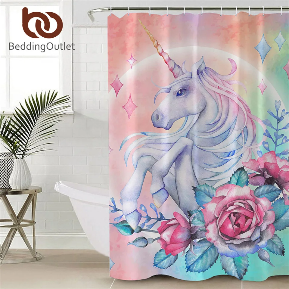 Постельное белье на выход Единорог занавеска для душа цветочный розовый и черный
