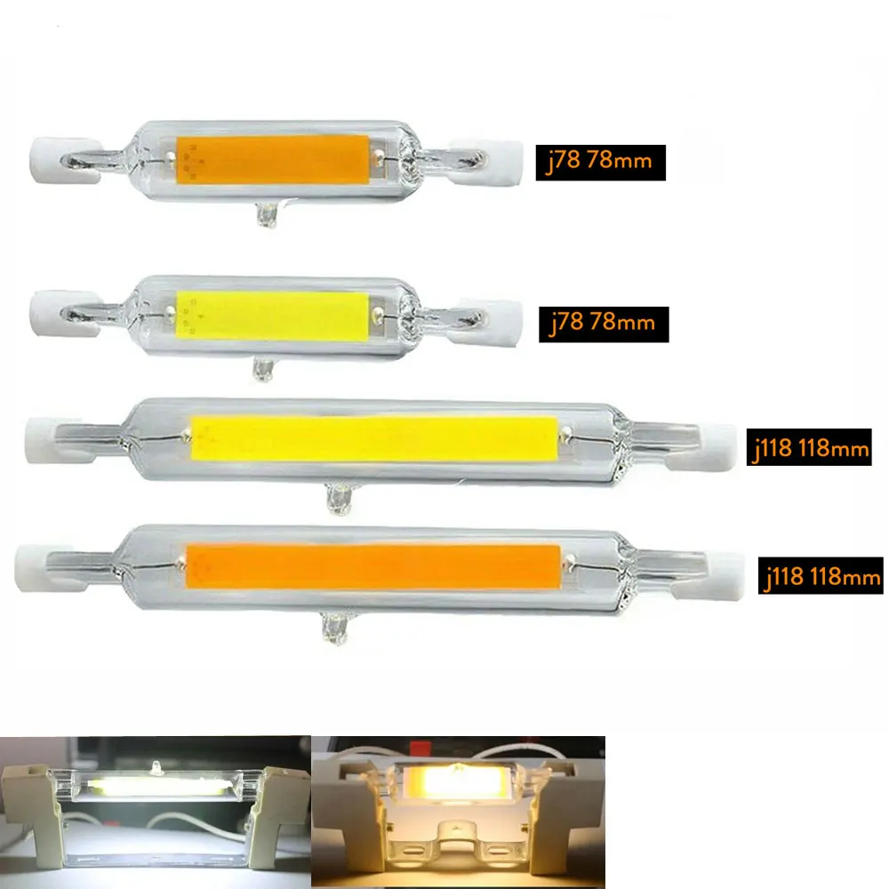 Dimmable R7s светодиодный 78 мм 118 7 Вт 12 15 25 cob лампы керамическая стеклянная трубка