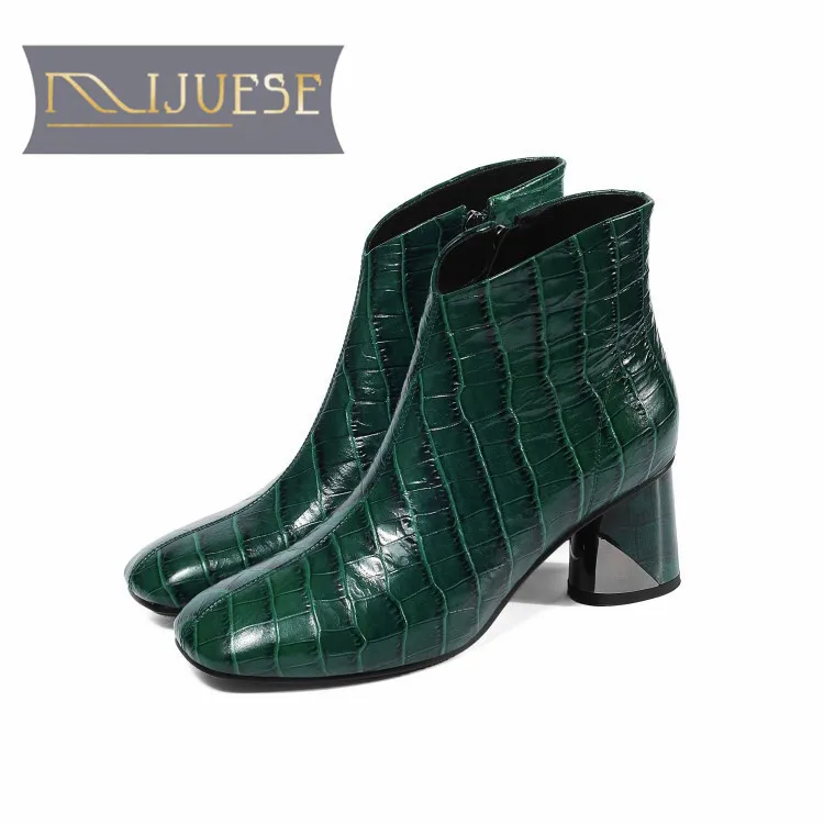 Женские ботильоны из коровьей кожи MLJUESE с квадратным носком клетчатые на молнии