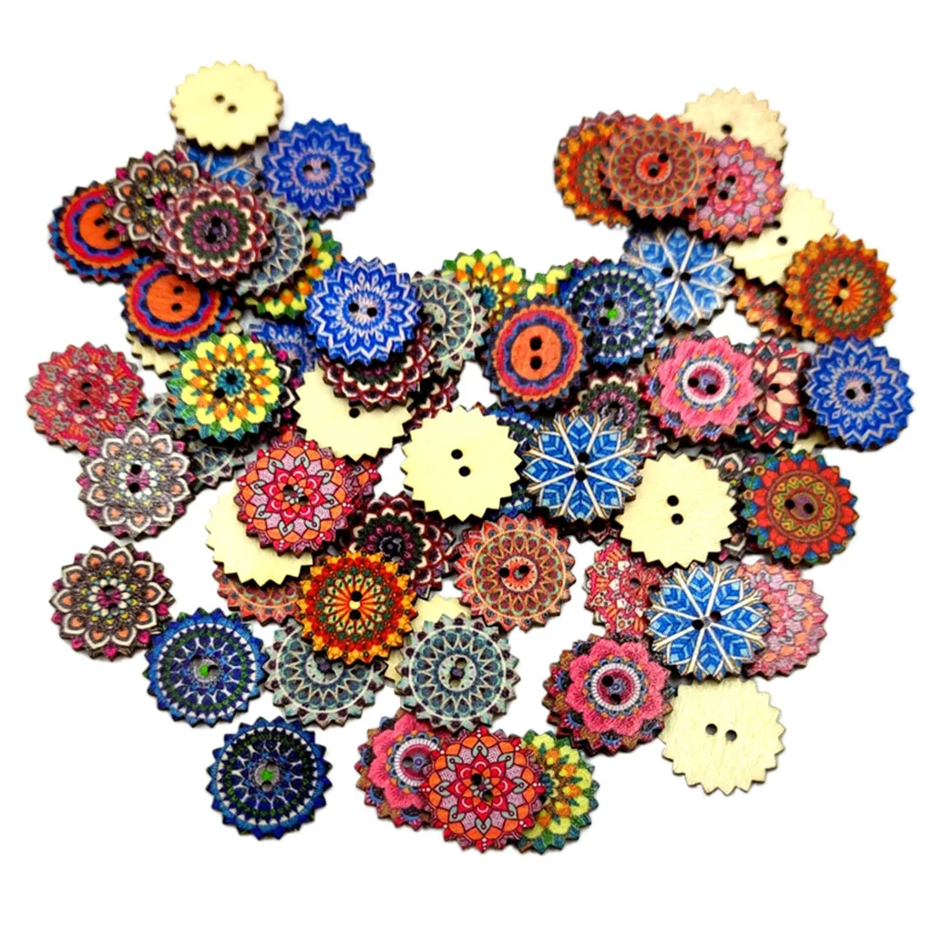 100Pieces Vintage Gear Shaped Wooden Buttons Round 2-Holed Fastener for | Дом и сад