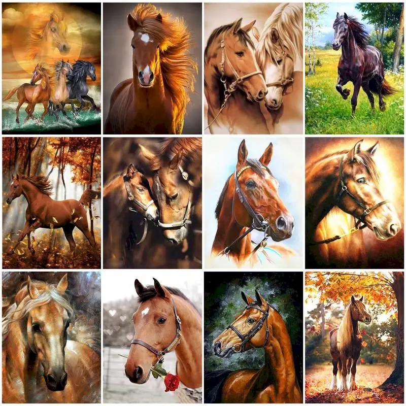 

Oil Painting By Numbers Art Horse Animals DIY Kits For Adults Kits Picture Drawing Acrylic Paint Coloring By Number Decoration