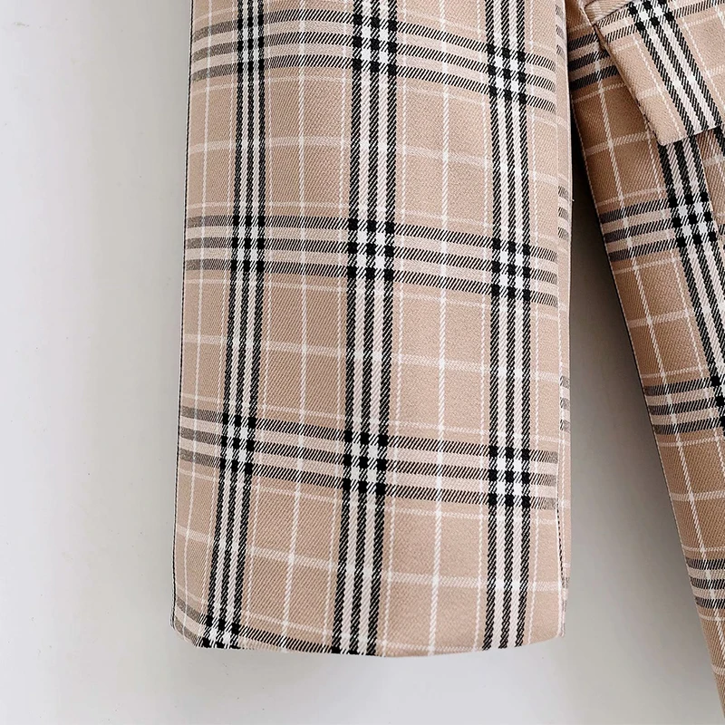 

SWEETKAMA2020 Fashion Autumn Women Blazers and Jackets Work Office Lady Double-breasted Plaid Suit Slim Female Coat