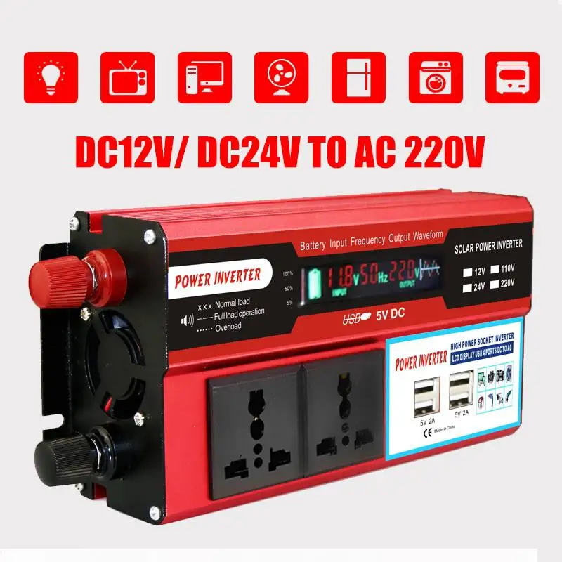 Эффективный 4 USB 5000 Вт DC12/24 В до ac220в ЖК-дисплей Автомобильный инвертор зарядное устройство конвертер адаптер модифицированный синус волновой трансформатор