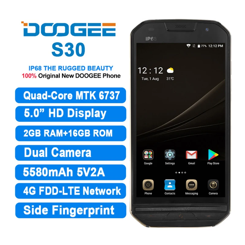 DOOGEE S30 4G LTE мобильный телефон 5 0 дюймов четыре ядра 2 Гб ОЗУ 16 ПЗУ Android 7 5580 мА/ч