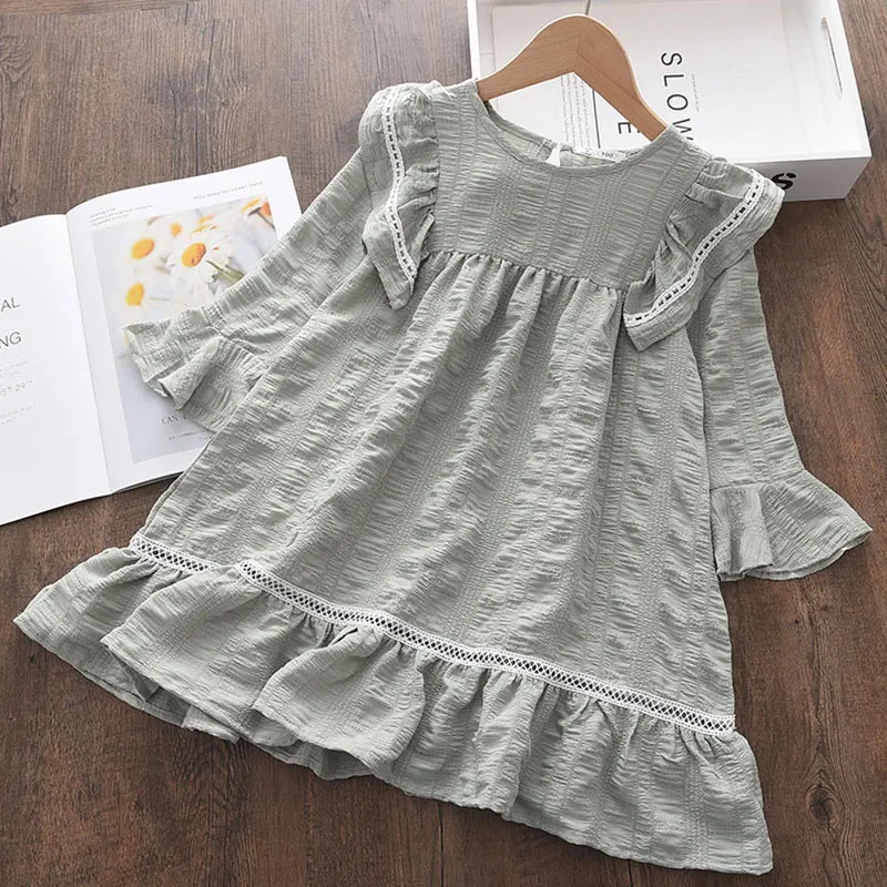 

Autumn Spring Baby Girls Casual Dress Solid Color Long Sleeve Toddler Party Costumes Sweet Ruffles Clothes Princess Cute Dresses