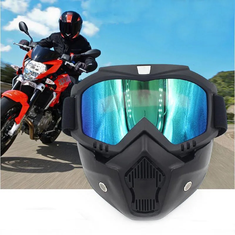 

Vintage Motorcycle Windproof Goggles Detachable Mask Mouth Filter Retro Style Outdoor Cycling Protect Padding Helmet Sunglasses